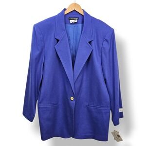 Vintage SAVANNAH Blue Wool Blazer Women's 26W Gold Button Office Career Church